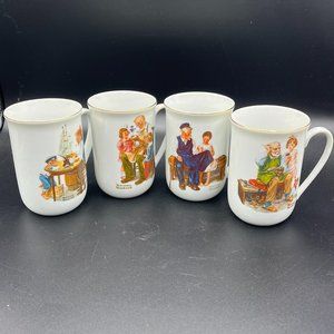 1982 Normal Rockwell Museum Mugs x4 - Cobbler, Toymkaer, Good Boy, Lighthouse...